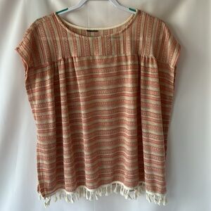 Striped Poncho type top with Fringe